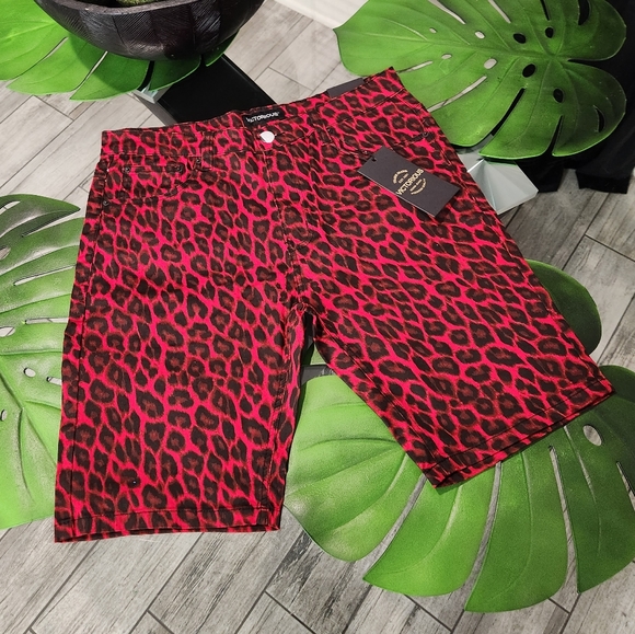 TAVIMART  -  American Retro Leopard Print Jean Shorts Summer New Wide Leg Y2k E-Girl Loose Straight Denim Calf-Length Pants